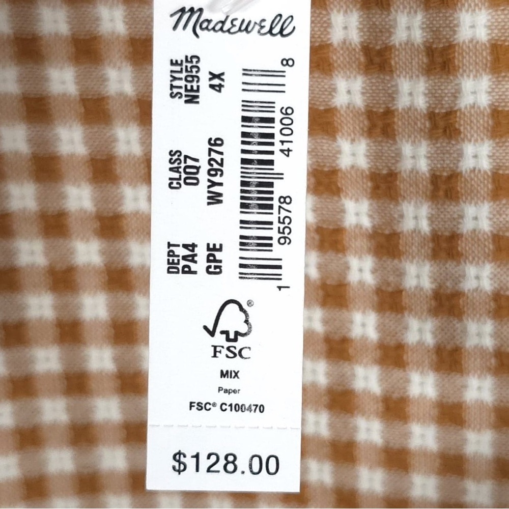 NWT MADEWELL Gingham Puff-Sleeve Wrap Mini Dress Cotton India Made NE955 Sz 4X‎ - Picture 15 of 15